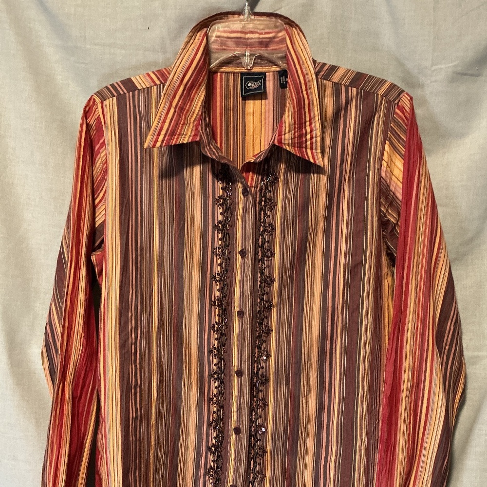 Cruel Girl Women’s Western Rodeo Cowgirl Stripe Long Sleeve Button Beaded Sequin